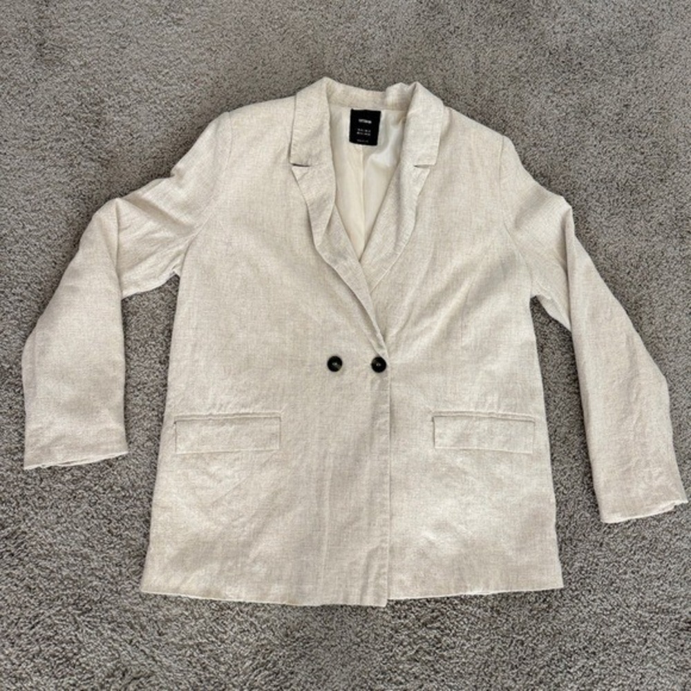 COTTON ON Women's Beige Linen Blend Blazer Double Button Pockets Size 10